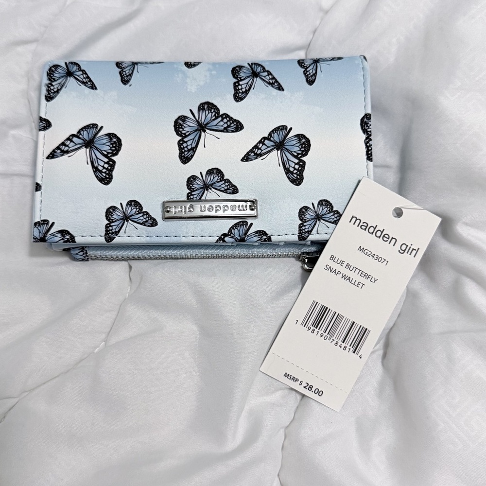 Madden Girl Light Blue Butterfly Clutch Wallet